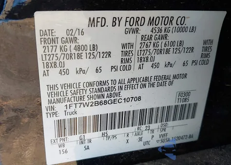 2016 Ford F-250 Lariat from USA, damaged, VIN 1FT7W2B68GEC10708